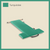 Green pilates mat in turquoise color with side cushions and foot strap on a beige background.