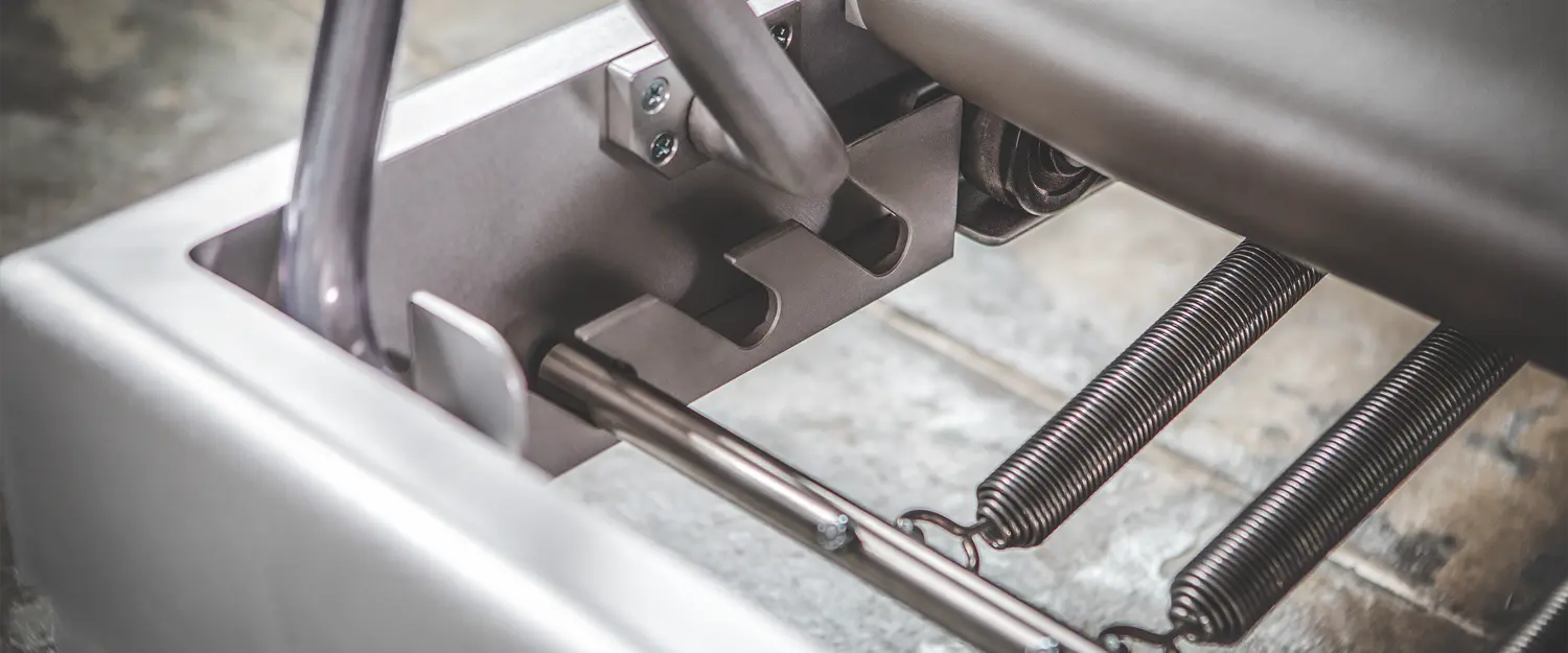 closeup view of the aluminum Pilates Archive Reformer