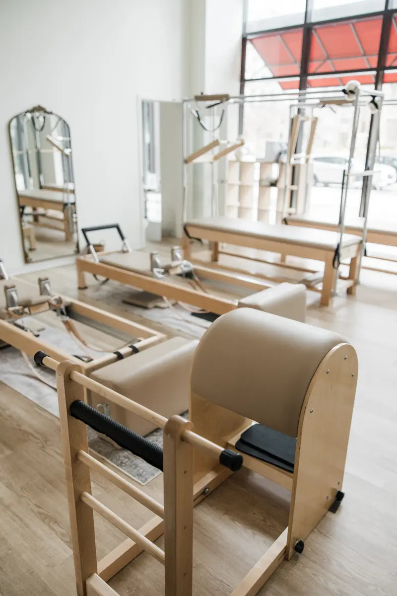 The Pilates Loft Studio with Reformers, Ladder Barrel, Cadillac in color Bisque